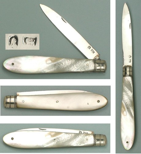 Antique Mother of Pearl & Sterling Silver Folding Fruit Knife * English * C1806 - Picture 2 of 2