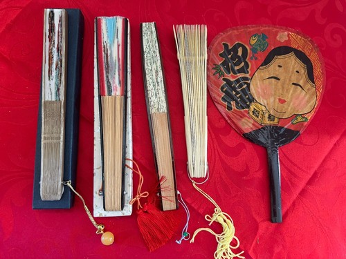 Lot of 5 Vintage Japanese Hand Fans, mid-20th century - Picture 14 of 14
