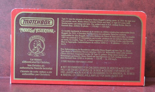 1932 Bugatti Type 51 - Matchbox Models of Yesteryear Y11-4 - Picture 9 of 9