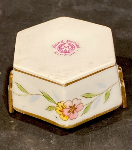 "Anillo de plato pequeño hexagonal de porcelana pintado a mano Nippon 1950 2x1,25"" de colección" - Imagen 4 de 5