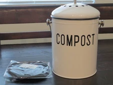 Metal Food Compost Container Powder Coated White with Filtered Top New in Box