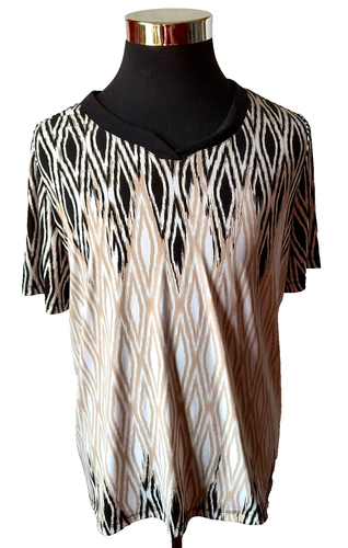 Blusa Pullover CJ Banks Para Mujer Talla X Marrón Negro Tostado Blanco Mangas Cortas - Imagen 17 de 17
