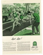 1945 Quaker State Motor Oil Track Meet Runners on Last Lap WWII Vintage Print Ad