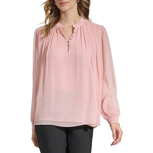 Calvin Klein Womens Pink Chiffon Henley Shirt Blouse Top XL BHFO 2400