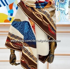 Sallys 70 Cashmere 30 Silk Vintage Horse Print Double Face Scarf Shawl 53"