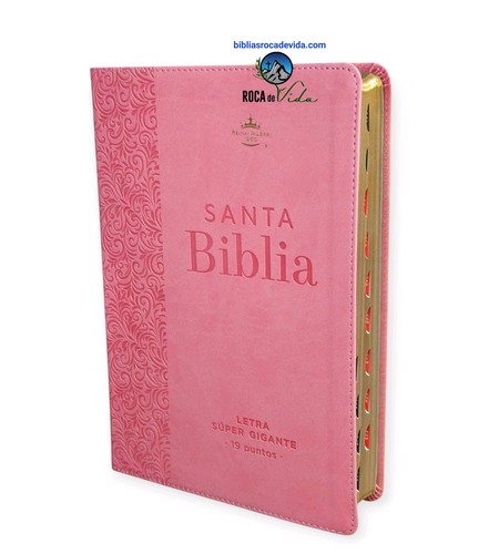Biblia Letra Súper Gigante 19 Puntos RVR.1960 Imit.piel Rosa Floral Con Índice - Imagen 2 de 7