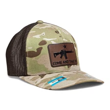 3D BROWN LEATHER PATCH MULTI-CAM FLEX FIT BROWN Trucker Hat SZ 6 7/8-7 1/2  NEW