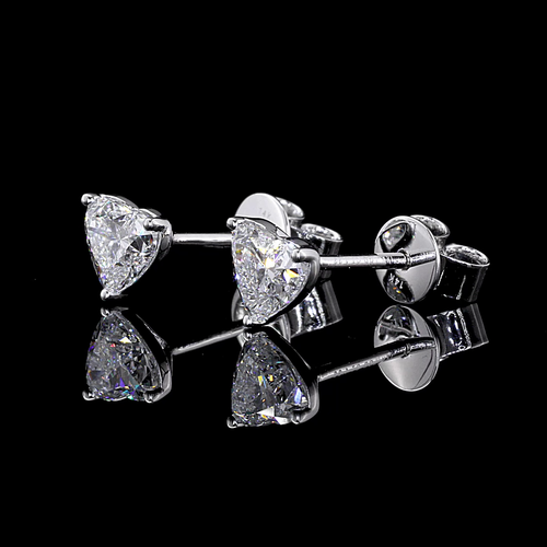 Lab-Grown 1.22 Carat Heart E-VVS2 Diamond 14K White Gold Studs Earrings - Picture 2 of 2
