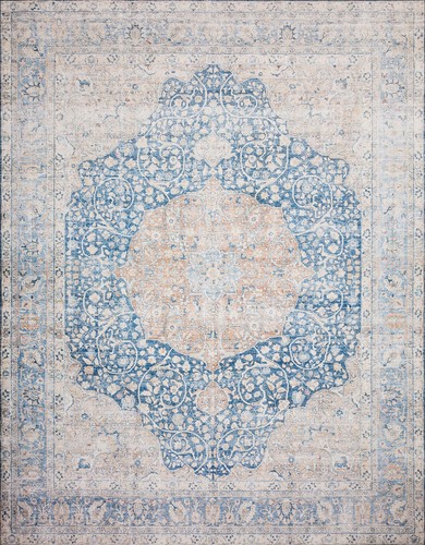 Loloi II Layla Collection, LAY-07, Blue/Tangerine, 2'-6" x 12'-0", .13" Thick... - Picture 4 of 7