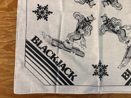 Vintage BLACKJACK Ski Resort Bandana Black White 22" Square Upper Michigan - Picture 2 of 6