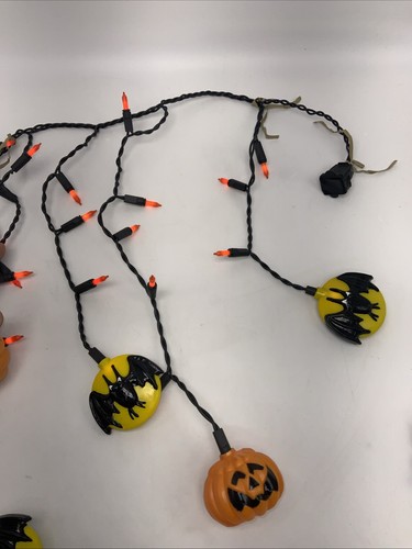 Vintage Halloween Lights Hanging With Blow Mold Jack O Lantern And Bats - Picture 1 of 3