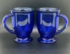 2 Vintage Anchor Hocking Cobalt Blue Glass 5" Footed 12 oz Coffee Mugs USA BN36