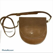 Sseko Half Moon Cognac Leather Crossbody Bag Adjustable Strap Purse Size Small