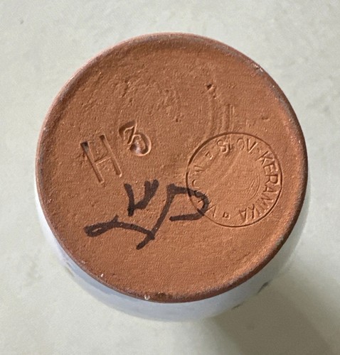 Jarrón Slov Keramika Modra Bud cerámica firmado flores pintadas 4" regalo vintage - Imagen 8 de 13