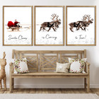 Framed Set of 3 Christmas Wall Art Christmas Santa Claus with Sleigh Deer for Ch