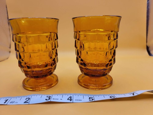 Juego de 2 vasos cubistas vintage ámbar Whitehall 4 OZ (1 tiene daños) - Imagen 10 de 20
