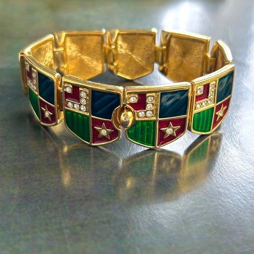 Swarovski rot grün Emaille vergoldet Kristall Gliederarmband signiert Vintage 18 cm - Bild 8 von 18