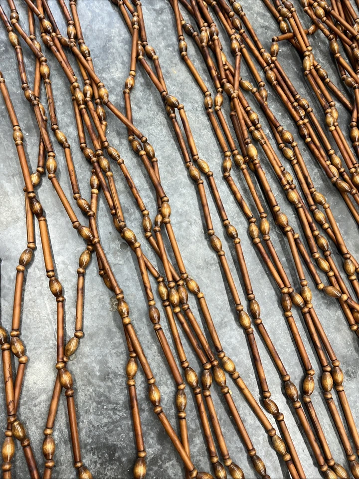 Vintage MCM Wooden Beaded Curtain Daruma Japan – Doorway Room Divider Boho Retro - Image 3 of 4