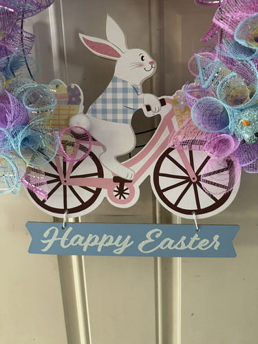 Happy Easter Bunny Bike Door Wreath LARGE 24” Spring Pink Blue Purple - Picture 5 of 6