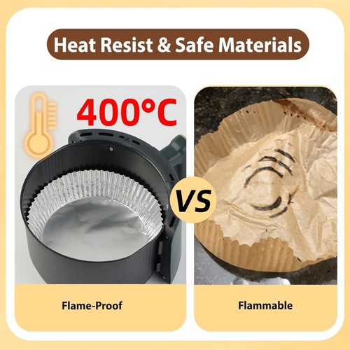 Air Fryer Liners Disposable 100 Pcs Round Aluminum Foil Papers Safe Food Contact - Picture 2 of 7