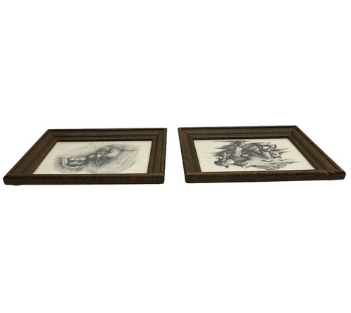 Impresiones vintage en marcos de madera de Doug Linstrand hombre y perro mujer con niño - Imagen 11 de 12