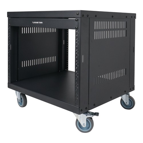 Sound Town 8U Universal Steel Rack, w/ Mesh Doors, Locking Casters (STRK-M8UWD) - Picture 4 of 5