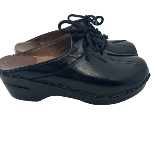 Bastad Original Sweden Black Wooden Clogs with Laces Size US 6-6.5 EU 36 Vintage - Picture 10 of 14
