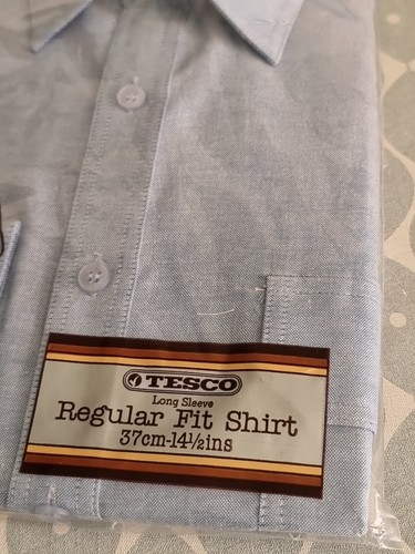 Camisa retro vintage Tesco para hombre azul nueva en paquete cuello en punta años 70 - Imagen 5 de 8