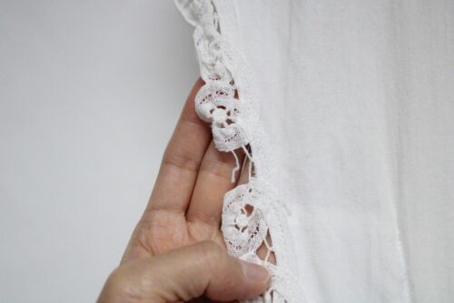 Vintage My Michelle '80s White Cotton Dress Size S Padded Shoulders Lace Waist - Picture 6 of 16