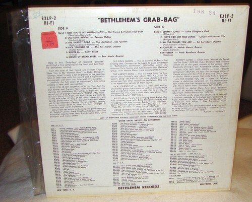 Bethlehem's Grab Bag LP, Jazz Sampler, EXLP-2 - Bild 2 von 2