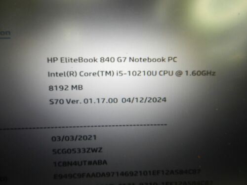 HP EliteBook 840 G7 14" Intel Core i5-10210U 8GB RAM NO SSD NO OS - SCREEN ISSUE - Picture 2 of 15
