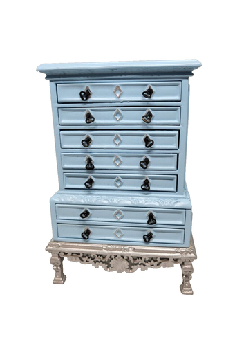 The Queen's Doll House Collection - Beautifully Carved Blue Tallboy Chest #5930