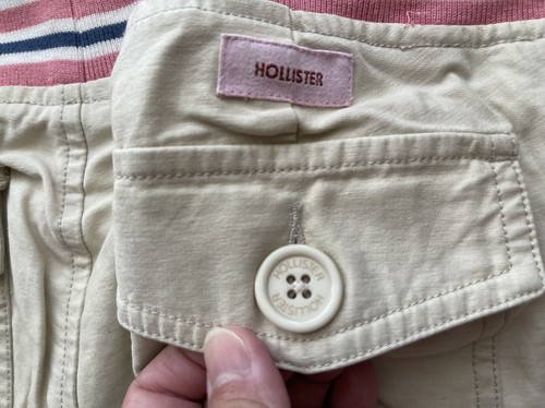 Hollister KHAKI COTTON PINK STRIPES COMFY ELASTIC WAIST CUTE CAGO CAPRI PANTS 3 - Picture 7 of 9