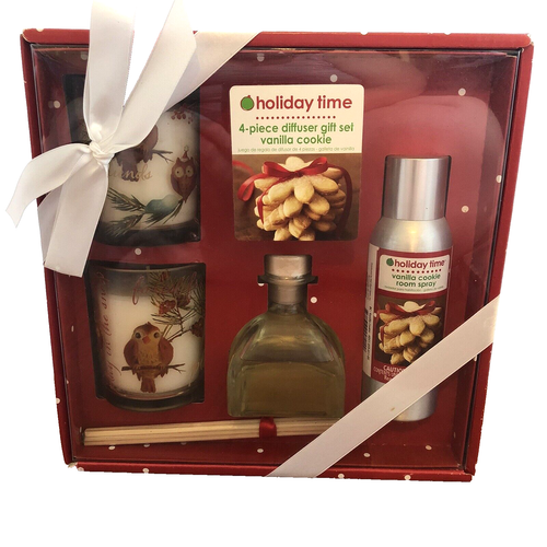 Vanille Cookie Diffusor Geschenkset Holiday Time 4-teilig 2 Kerzen Holz Diffusor