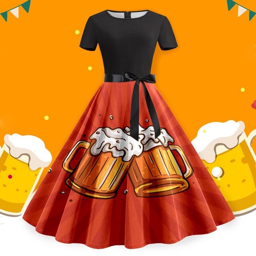 Damen Sommerkleid, lässig, Rundhalsausschnitt, kurzärmelig, abnehmbarer Gürtel, - Bild 11 von 33