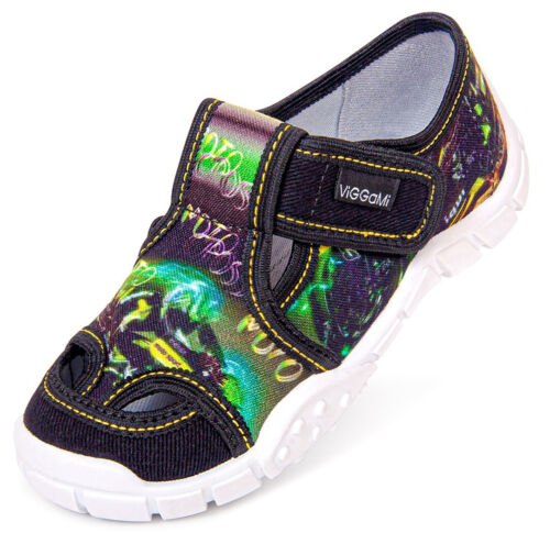 Viggami Jungen Kinder Hausschuhe Freizeit Klett Textilschuhe mit Lederinnensohle - Bild 29 von 30