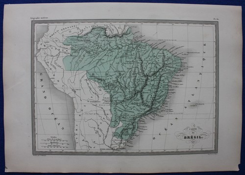 AMÉRICA DEL SUR, BRASIL, mapa antiguo original, Malte-Brun, c.1882 - Imagen 2 de 4