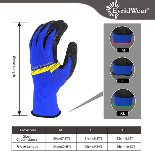 EvridWear 12 Pairs Pack Crinkle Latex Rubber Coated Work Gloves - Picture 45 of 49