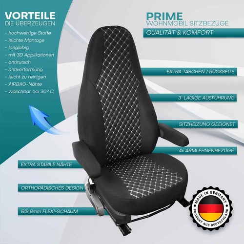 Fundas de asiento de autocaravana piloto adecuadas para Tabbert Da Vinci (blanco y negro) - Imagen 10 de 12