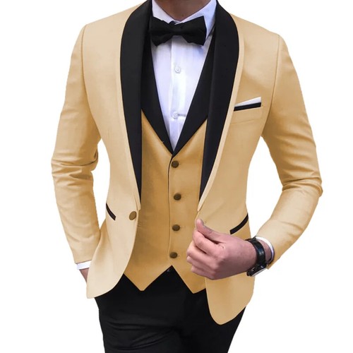 2023 new Slim fitting men's set 3-piece black shawl lapel casual tuxedo - Picture 7 of 41