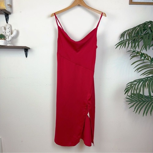 NWT J.ING Red Draped Collar Slip Dress Size Large - 第 5/10 張圖片