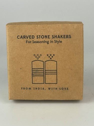 Carved Palewa Stone Salt & Pepper Shakers with Copper Accents - Picture 4 of 5