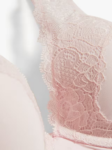 John Lewis Iona Lace Trim Underwired Plunge Bra, Pink - Picture 2 of 3