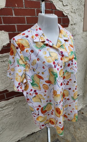 2X New women KAREN SCOTT short sleeve button COTTON shirt fruits lemon - Picture 4 of 17