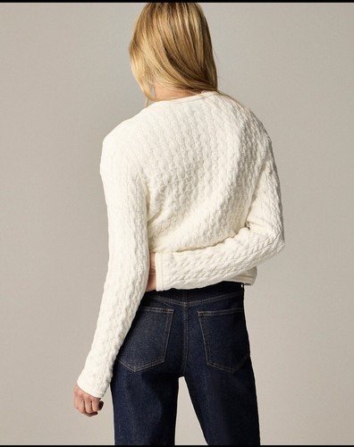 J.Crew Odette Jersey Punto Cable Dama Chaqueta Mezcla Algodón Bouclé M Marfil 168 - Imagen 3 de 7