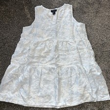 Womens Tahari Dress Size 1X 100% Linen Light Blue Leaf Print 