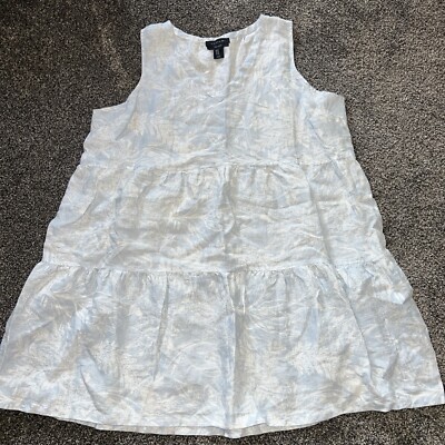Womens Tahari Dress Size 1X 100% Linen Light Blue Leaf Print | eBay