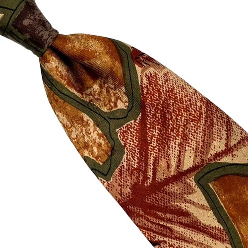 Cravatta verde Altea Milano - cravatta vintage multicolore motivo foglia d'autunno seta Italia - Foto 5 di 9