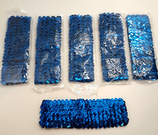Lot of 6 Stretch Sequin Headband Turquoise Blue