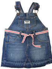 OshKosh B'gosh Girls Vintage Denim Jeans Ribbon Belt Skirtalls Overall Size 24M